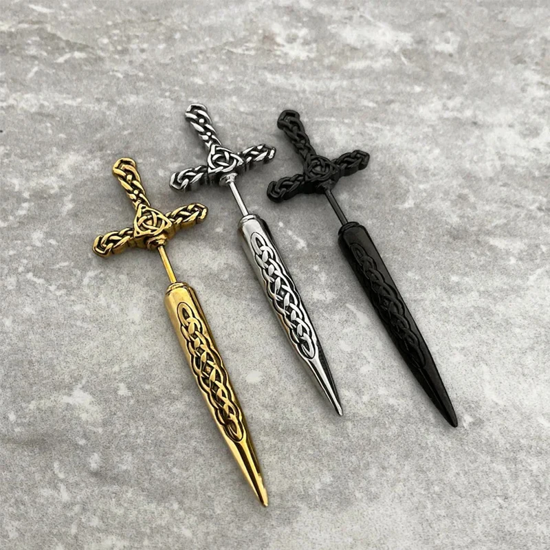 Steel Fun Jewelry Punk Sword Gothic Kinitial Piercing Earrings for Women&Men Goth Pattern Ear Jacket Cross Stud Earring Jewelry stud earrings cross earrings