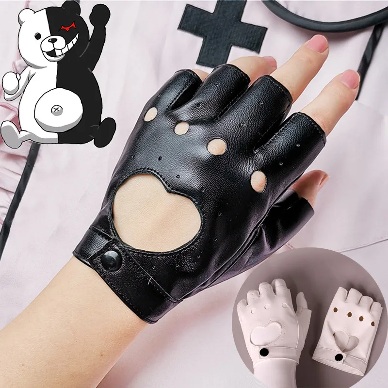 Danganronpa-guantes de cuero sin dedos, Monokuma, accesorios de disfraz de Cosplay, Unisex, accesorios de Anime, blanco y negro