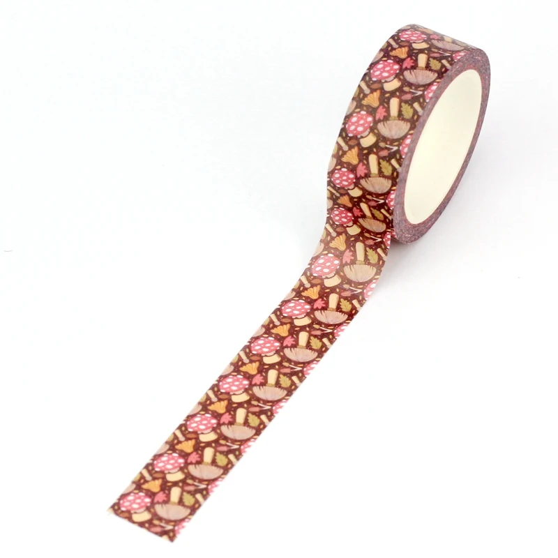 2023 NEW 1PC 10M Decorative Autumn Red Mushrooms and Leaves Washi Tape Set for Scrapbooking Planner Masking Tape Cute Stationery