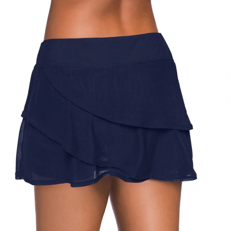 Solid Color Ruffled High Waisted Swimming Trunks for Women's Summer New Minimalist Five Point Swimming Trunks Short Pants Women