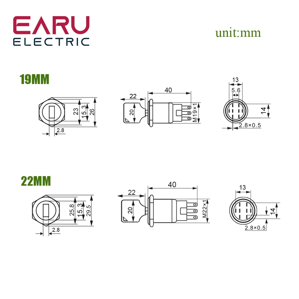 19MM 22MM  Latching Self-locking Fixation  Metal Waterproof  2Position 3Position