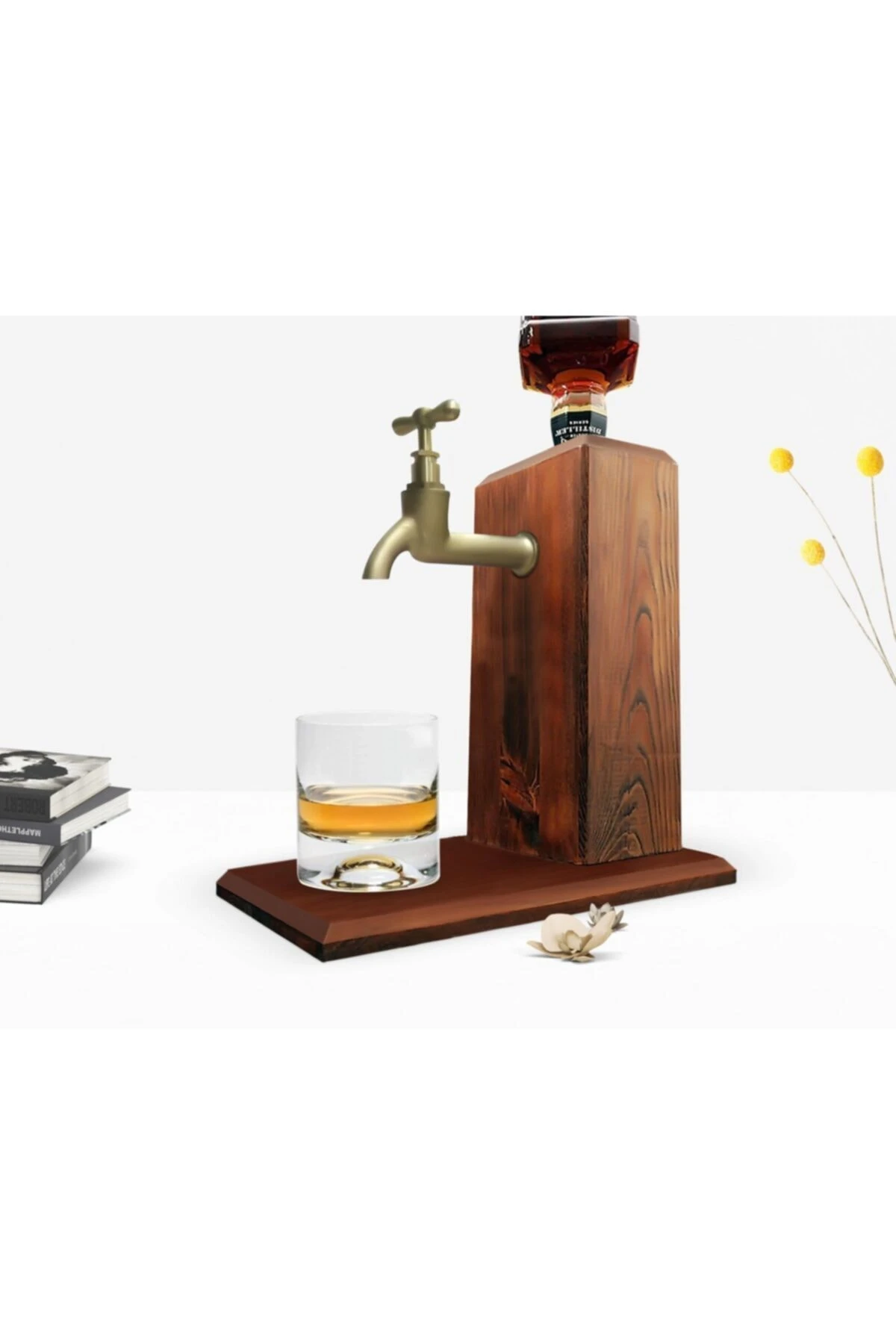 Musluklu Natural Wood Whisky Standwalnut Wine Stopper & Pours