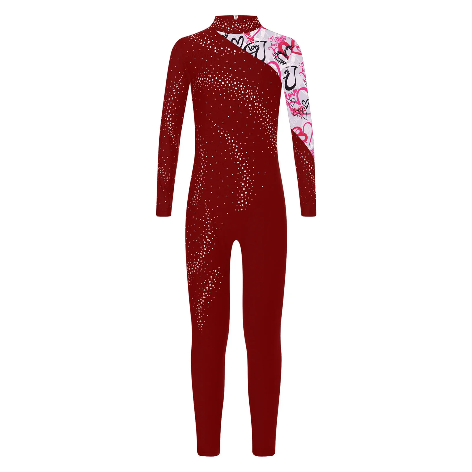 thumbnail image 1 of Mono de ballet de manga larga para niñas, traje de gimnasia, patinaje artístico, baile, con brillantes diamantes de imitación, 1 of 5