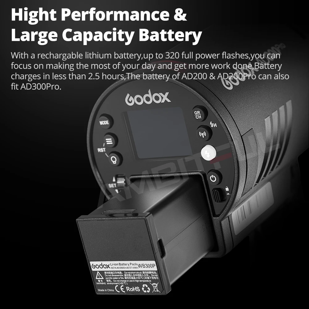 Godox AD300Pro Outdoor Flash Light 300Ws TTL 2.4G 1/8000 HSS with Battery for Canon Nikon Sony Fuji Olympus Pentax 4