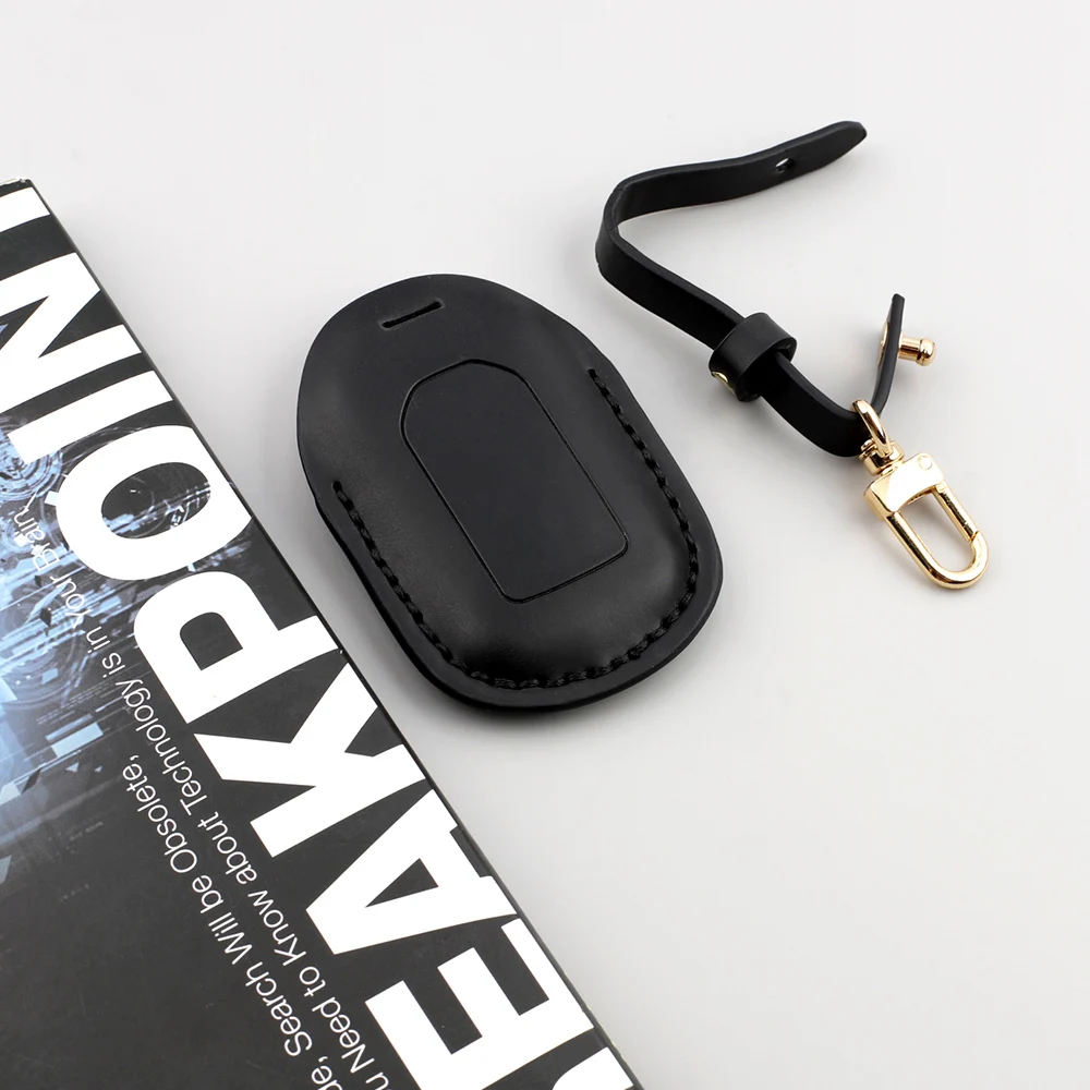 Black Leather Keychain Car Thread Gift Metal Pendant Waist Strap Key Chain Simple Keyholder Key Ring Handbag Accessories Gift