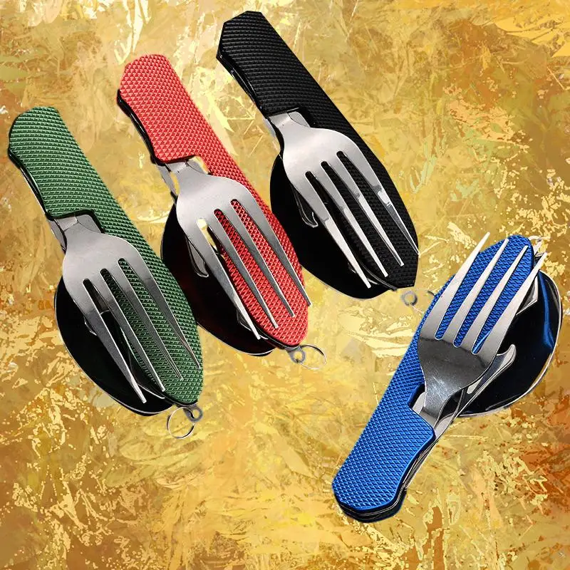 

Foldable Stainless Steel Tablespoon Set with Spoon Knife Fork Bottle Opener - The Ultimate 4 in 1 Tableware Set for All Your Di