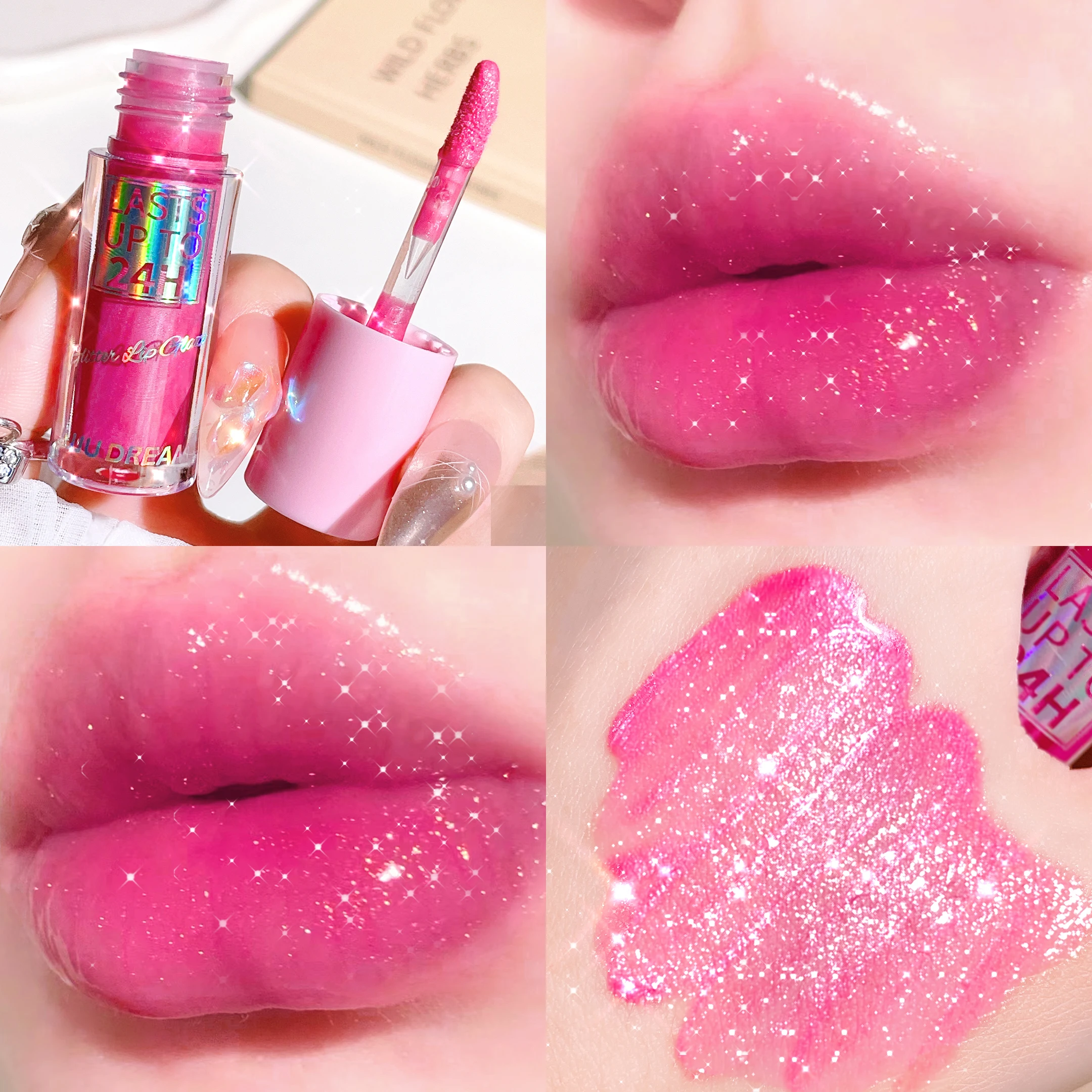 6 Colors Glitter 1pcs Lip Glaze Long Lasting Lip Gloss Waterproof Liquid Lipstick Makeup Lip Oil Lip Tint Moisturizing Lip Balm_voghion.com