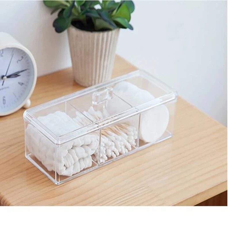 Transparent Cosmetic Storage Box Makeup Organizer Three-color Cotton Swab Cotton Pad Storage Box Desktop Acrylic Material BEST SELLERS