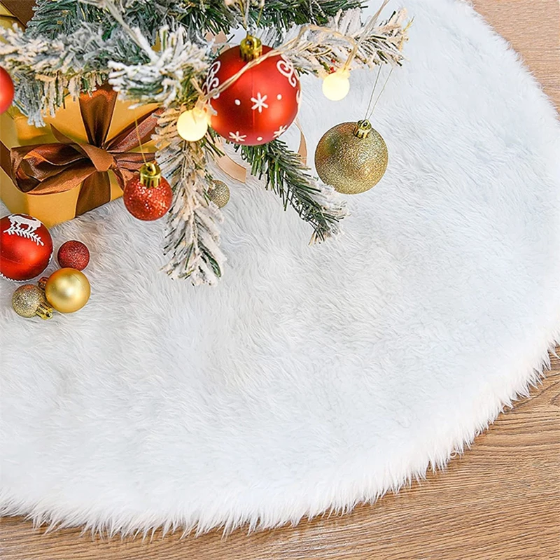 Christmas Tree Skirt 78/90CM White Plush Tree Skirt Ornaments Merry Christmas Decorative For Party Decoration Supplies