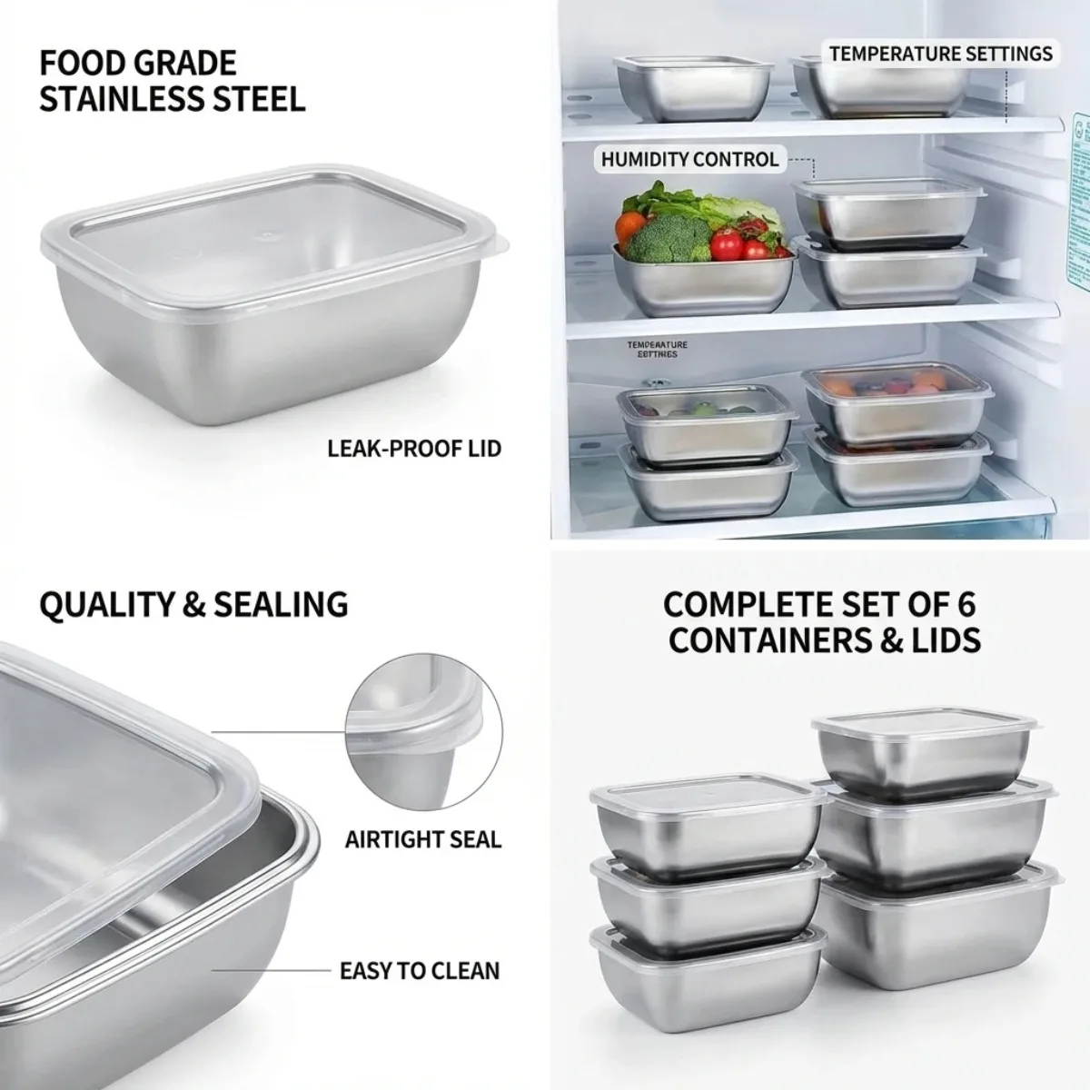 Stackable Stainless Steel Lunch Box Set - 5-Piece Food Storage Containers for Meal Prep, Kitchen, and Travel