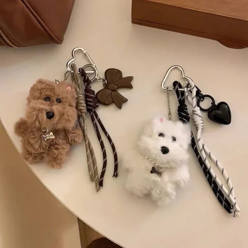 Cute Shaggy Dog Plush Hanging Ornament Windmill Keychain Creative Gift for Bag