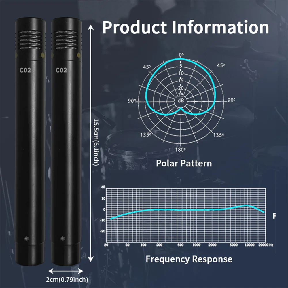 C02 One Pair Pencil Condenser Microphone Small-Diaphragm Suspension with Clip Piano Recording Mic Instrument Record Pencil Type