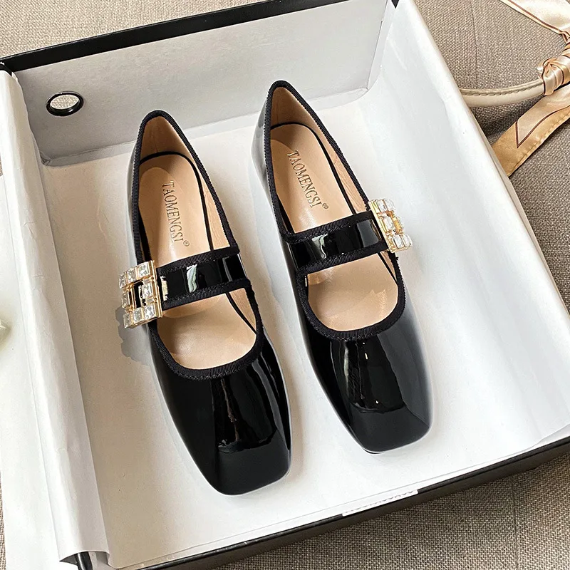 

Plus Size 33-43 Women Flats Mary Jane Shoes Patent Leather Low Heel Girl's Shoes Bling Diamonds Crystal Designer Sweet Loafers
