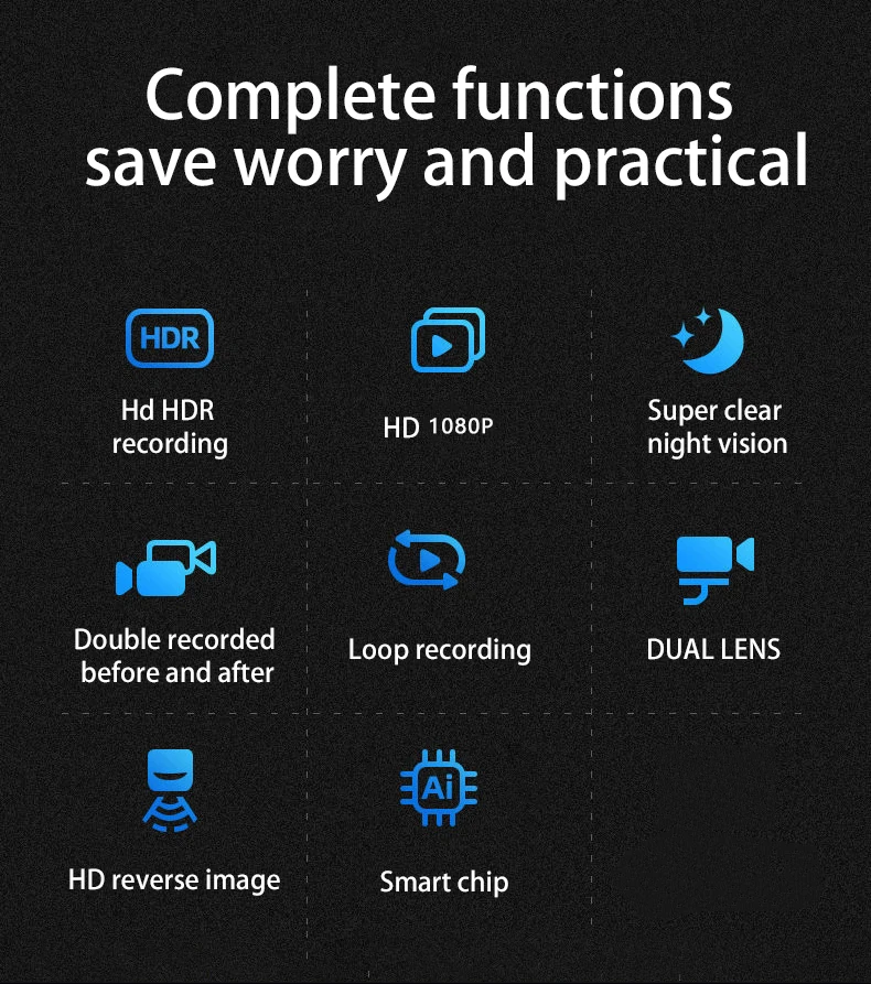 High-definition 1080P dual-lens streaming rearview mirror, optional 32G memory card, loop recording