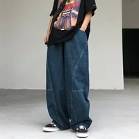 New Wide Leg Pants Men's Fashion Baggy Solid Color Stitching Trousers Harajuku Casual Loose Oversize Jeans Men Clothing Y2K 1