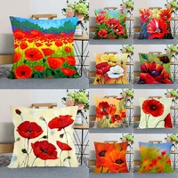 Red poppy fancy bedroom decoration pillow cover cases covers decorative poszewka boho