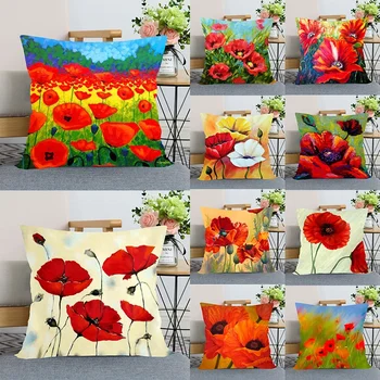 Red poppy fancy bedroom decoration pillow cover cases covers decorative poszewka boho