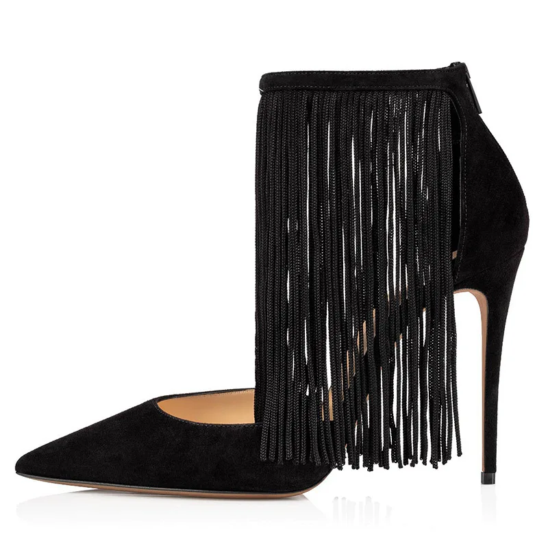 Brown Black Sheep King Pointed Thin High Heels Single Shoe Tassel Fashion Party Shoes Foreign Trade Large Size New Style