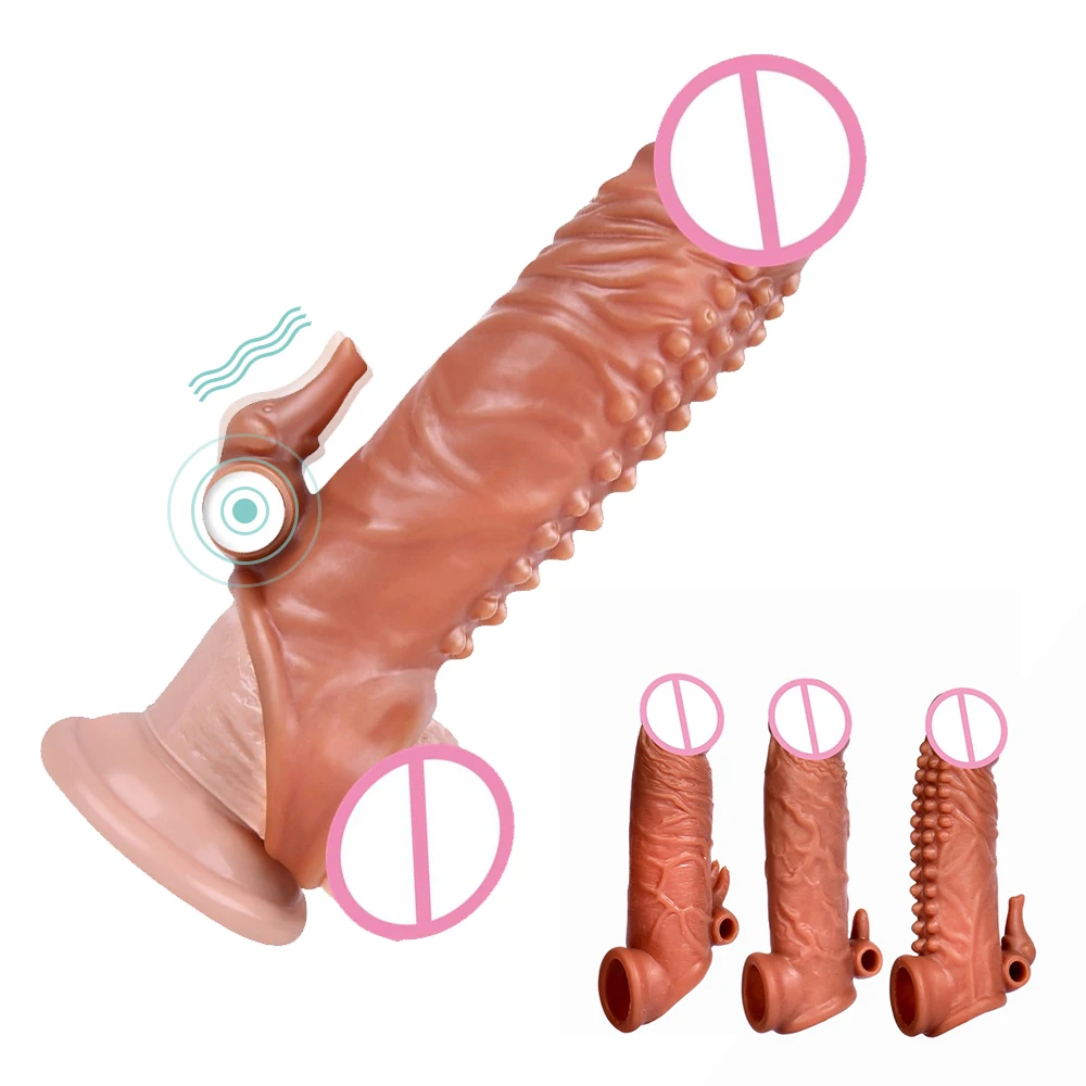 

Realistic Penis Sleeve Extender Large Reusable Penis Ring Condom Delay Silicone Extension Sex Toy Tools for Men Cock Enlarger