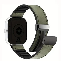 Elegant Leather Silicone Magnetic Buckle Strap Bracelet for Redmi Watch 6 5 4 (Army Green)