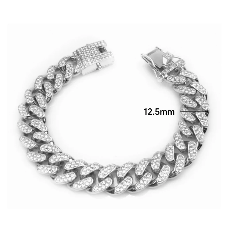 Rhinestone Dog Chain Collar Metal Strong Gold Cuban Link Dog Necklace Luxury Stainless Steel Puppy Cat Chain Collar Dog Jewelry