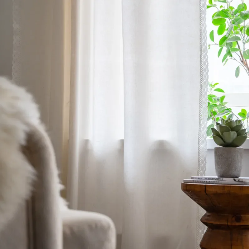 Cotton Linen Boho Solid  Window Curtain with Lace Blackout Valance for The Luxury Living Room Curtains for Living Room 4