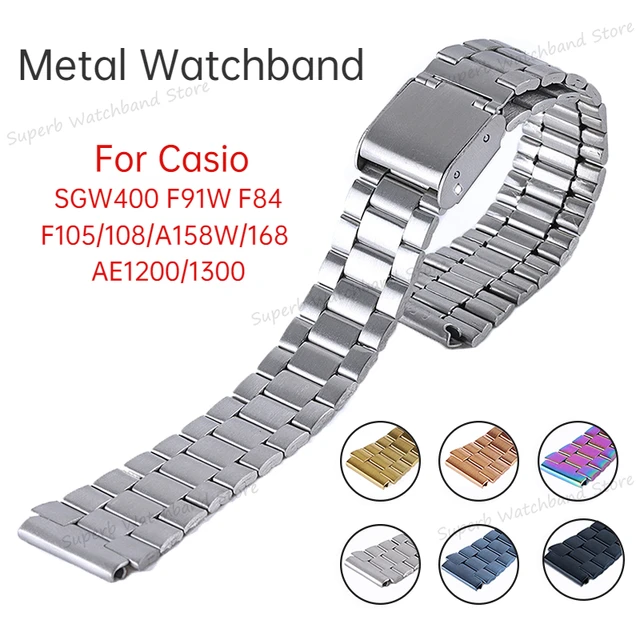 18mm Stainless Steel Metal Watch Band For Casio W800h AE1200 F91W Metal  Strap