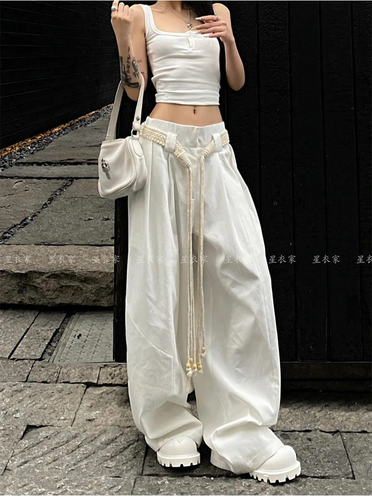 Women White Baggy Pants Harajuku Oversize Y2k Pants 2000s 90s