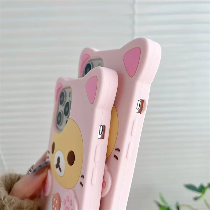 Adorable Rilakkuma Bear Cat Paw Silicone Phone Case Cover