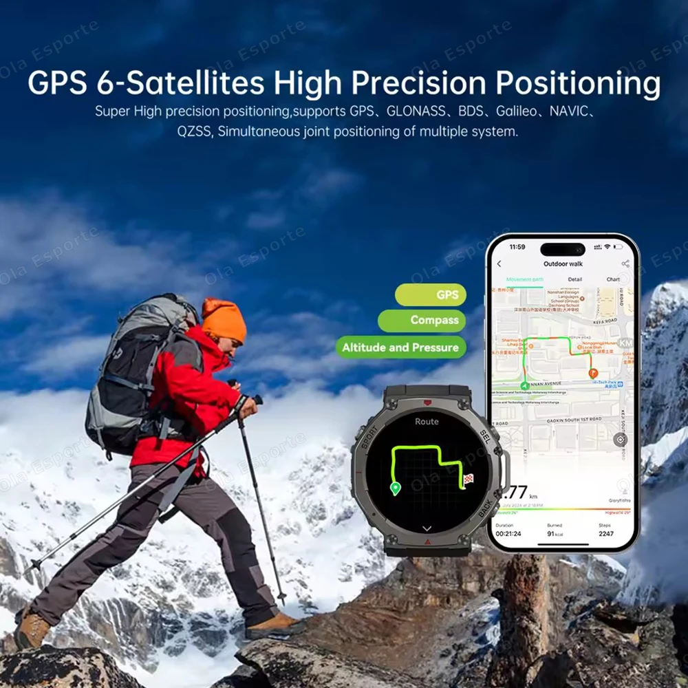 New 2026 Military GPS Waterproof Smart Watch 1.43" AMOLED Built-in 6 Frequency Satellite Outdoors Sports Fitness Smartwatch Men