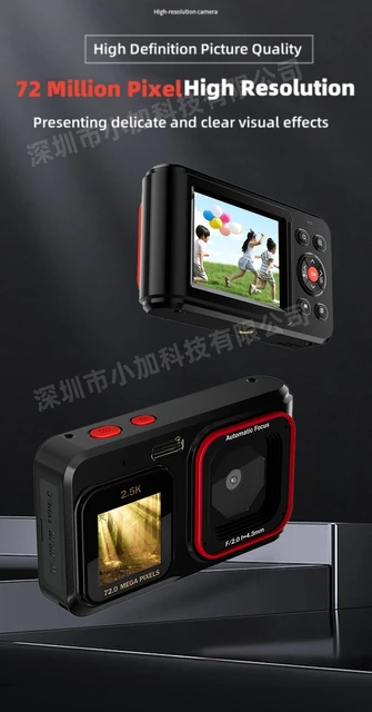 Fotocamera Impermeabile Doppio Schermo 2.7K 48MP - 10 Piedi, Zoom 16X, Ideale Per Selfie E Subacquea (Rosso)
