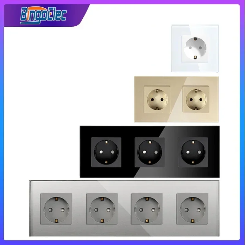 Cristal Vidro Painel Tomada de Parede Parede Dupla Tomada Triplo Tomadas Elétricas Melhoria Home Padrão da ue Bingoelec 16a