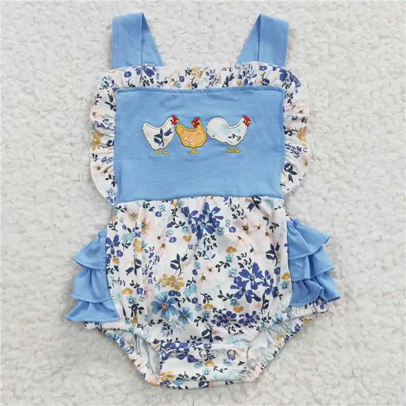 Girls Clothing Chicken embroidery Bubble Boutique short sleeve Summer baby clothes baby boys girls camo Romper set Jumpsuits