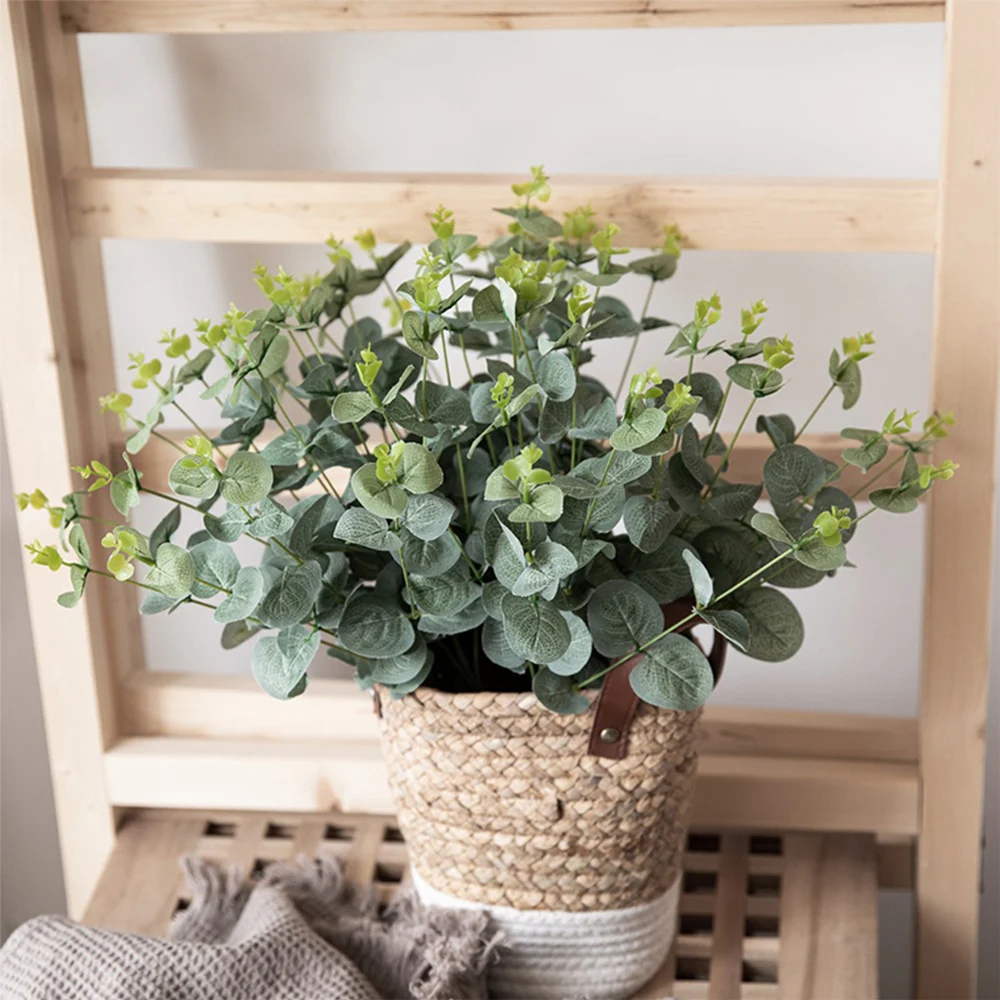 20 Stück Künstliche Eukalyptusblätter Stiele Silberdollar-Blatt-Dekoration Kunstpflanzen für DIY Hochzeitssträuße Blumendekoration – Detail 1