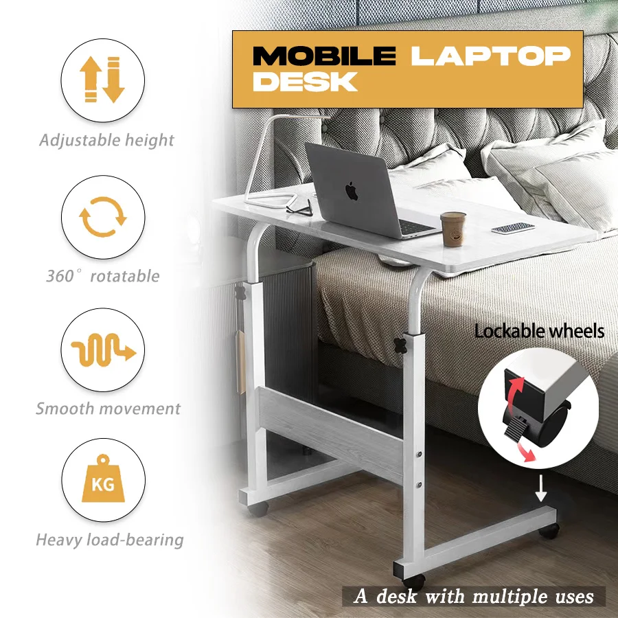 PORIYA Mobile Laptop Desk Computer Table Stand Adjustable Bed Bedside Portable Study AU - 3