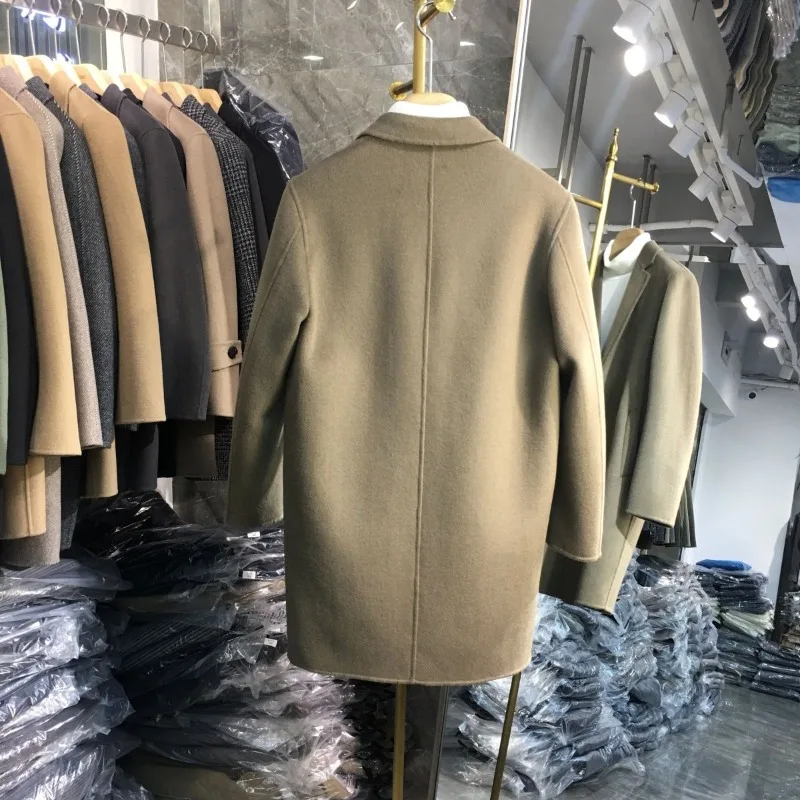 패션 양면 모직 코트 남성 중간 길이 가을 겨울 2025 새로운 오버 사이즈 두꺼운 모조 모직 자켓 미적