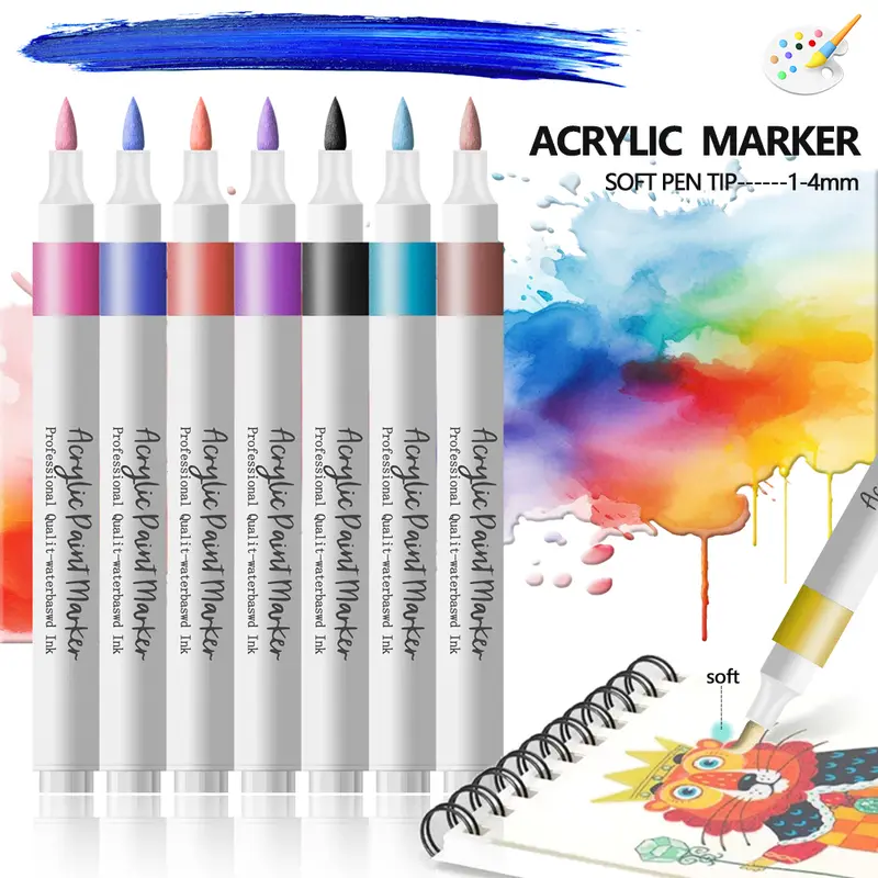 12/24 Colors Soft Headed Different Color Acrylic Marker Pen, Color Art Graffiti Pen, Waterproof, Opaque, Water-Based Soft Headed - Image 6