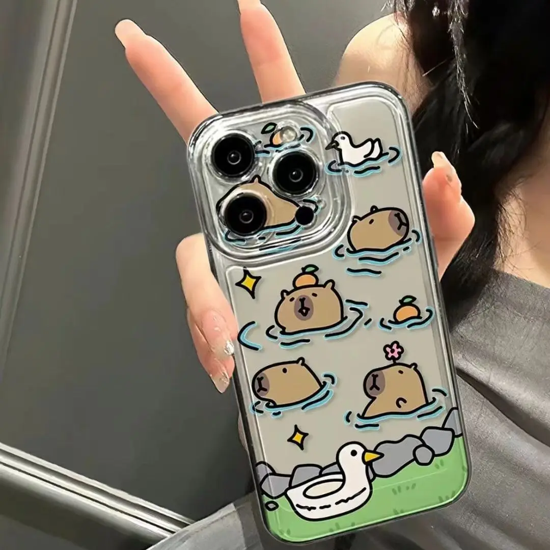 

Kawaii Capybara Phone Case for Iphone15/14/13/12/11/xs/xr Pro Max Cartoon Anime Transparent Full Package Anti Drop Accessories