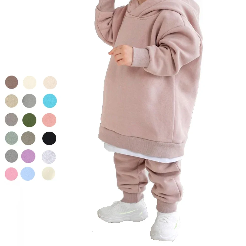 2025 Children Kids Fleece Winter Outfits Solid Cotton Hooded Sweatshirt + Pants Toddler Infant Suit Boy Girl Casual Warm Clothes kids clothing set girls clothing set kids sweatshirt set boys clothing set