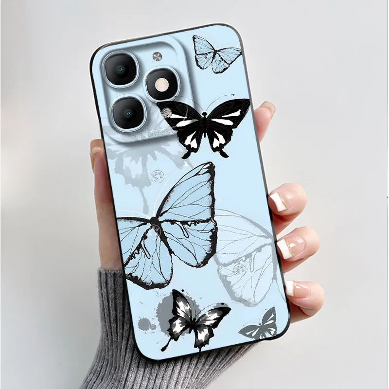 Luxury Fashion Black Soft TPU Silicone Case with Floral and Butterfly Design