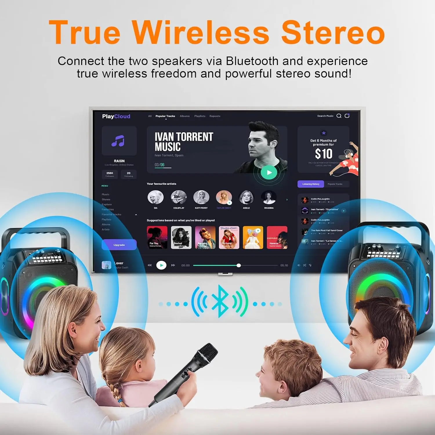 Karaoke Machine,20W Portable Bluetooth Speaker with 2 Wireless Microphones,7000mAh Battery,TWS Stereo Sound,RGB Lights,Support U