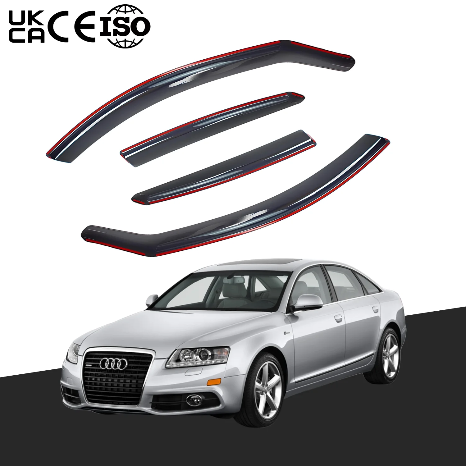 For Audi A6 C6 4 Door Saloon 2004-2011 Wind Deflectors Tinted 4pcs Set Window Visor Sun Rain Vent Guards