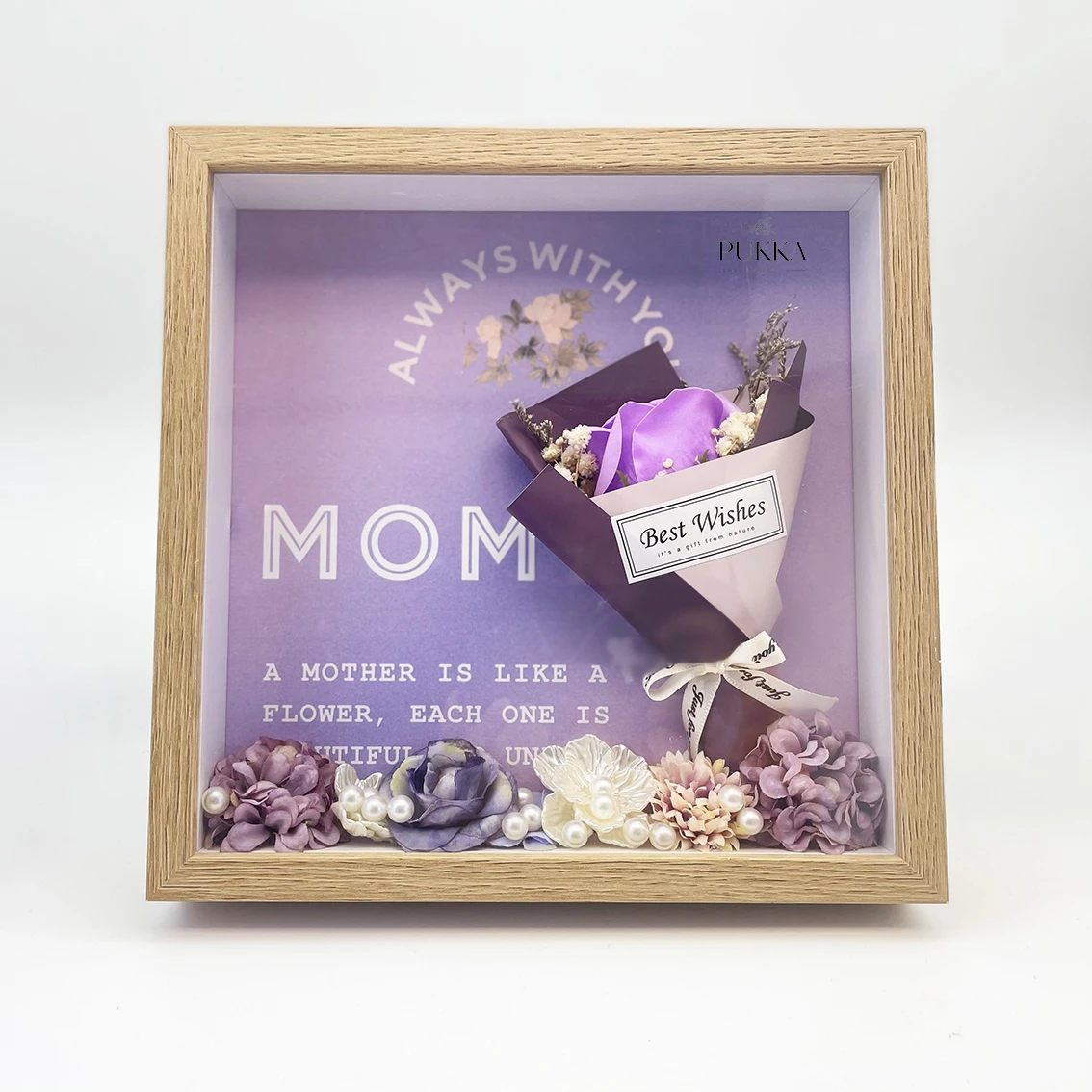 

Special Mothers' Day Gifts Shadow Box Purple Bouquet Preserved Flowers Decoration Mom Birthday Decorative Gift for Women