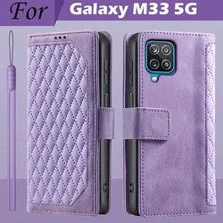 Shockproof Flip Leather Wallet Phone Case, Compatible with Samsung Galaxy M33 5G for Galaxy M33 5G (Style 1 Purple)