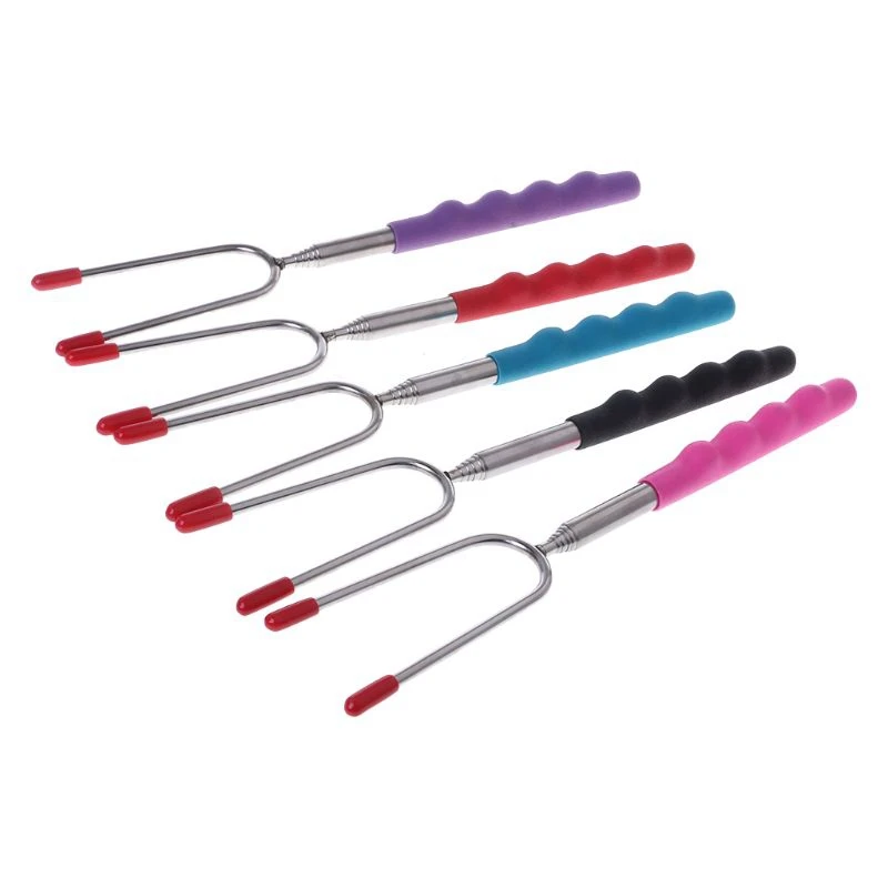Barbecue Skewers Stainless Steel Telescoping BBQ Fork Roasting Sticks Marshmallow Hot Dog Skewers