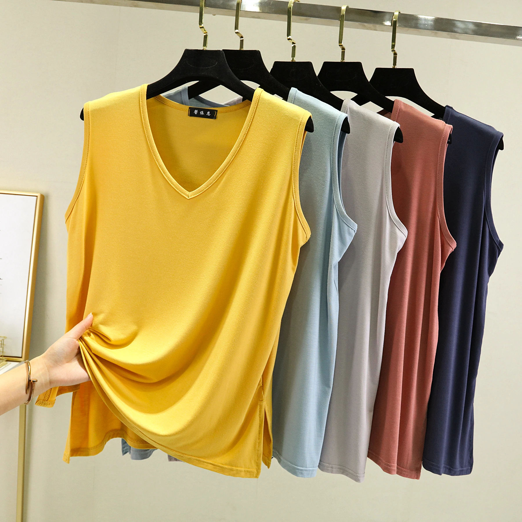 plus Size V-Ne Modal Tank Top Svel Loose Fit Thin Sle Home Clothes Summer Faion Women's T-irt July Deer Brand