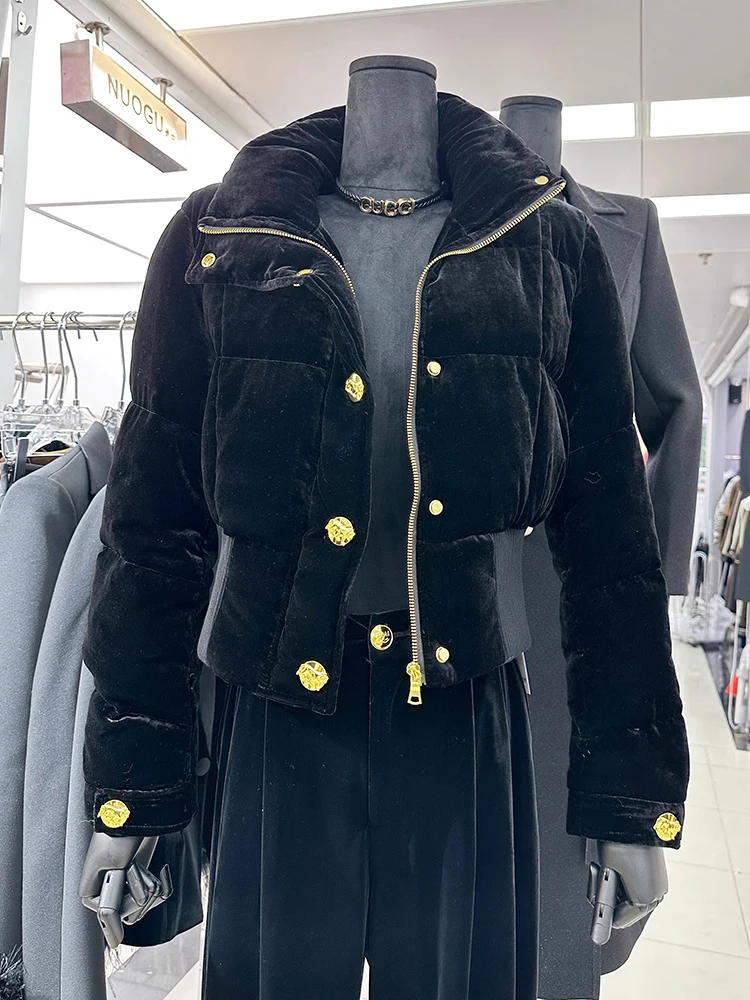 

HIGH STREET New 2024 Winter Designer Runway Fashion Women's Metal Button Short Down Jacket