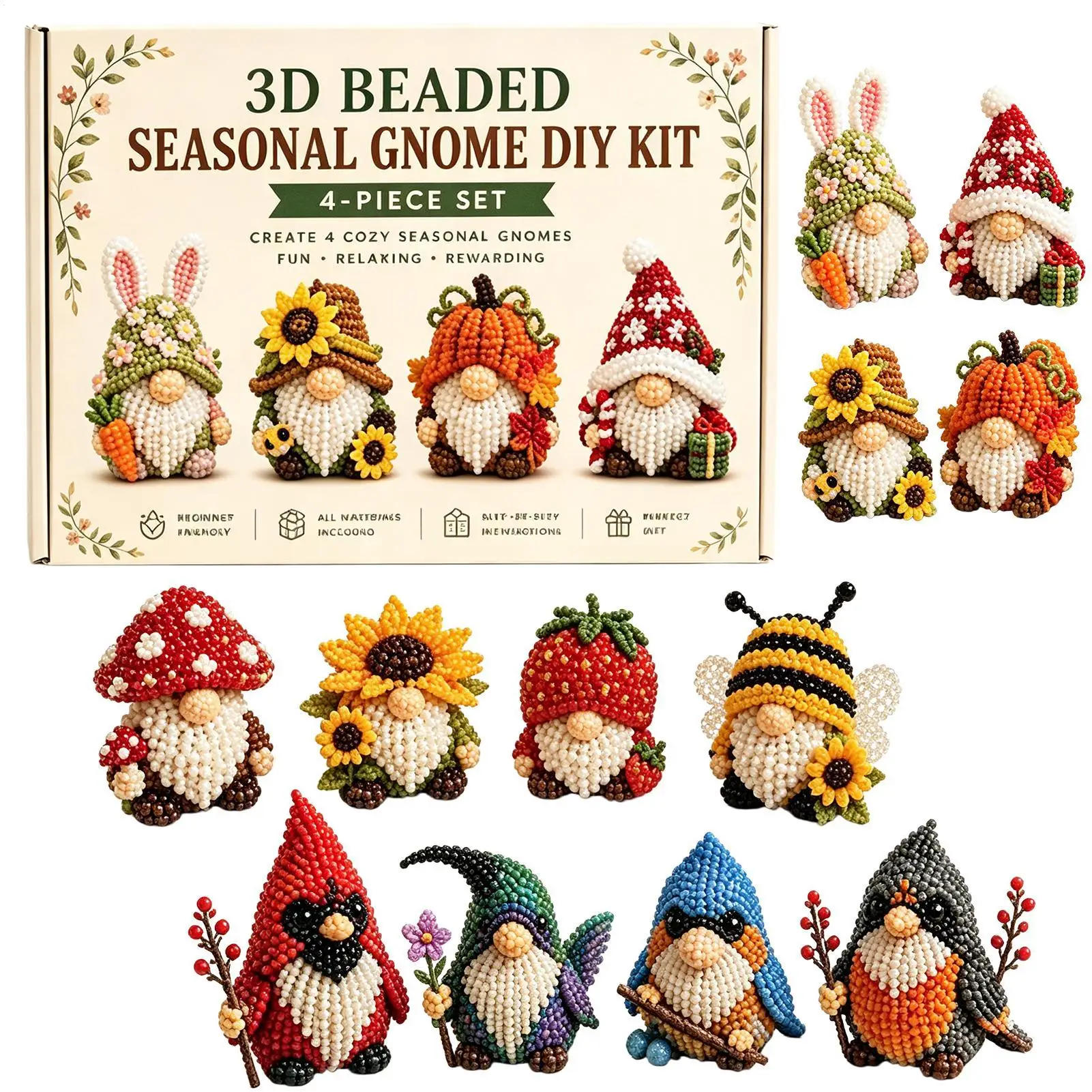 DIY 3D Gnome 비즈 자수 키트 완벽한 액세서리 비즈워크 공예 키트 십대..
