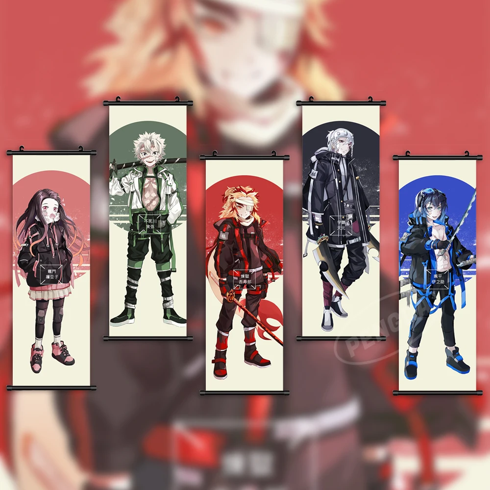 

Canvas Anime Print Demon Slayer Wall Art Shinazugawa Sanemi Home Decor Hang Painting Scroll Himejima Gyoumei Picture Living Room