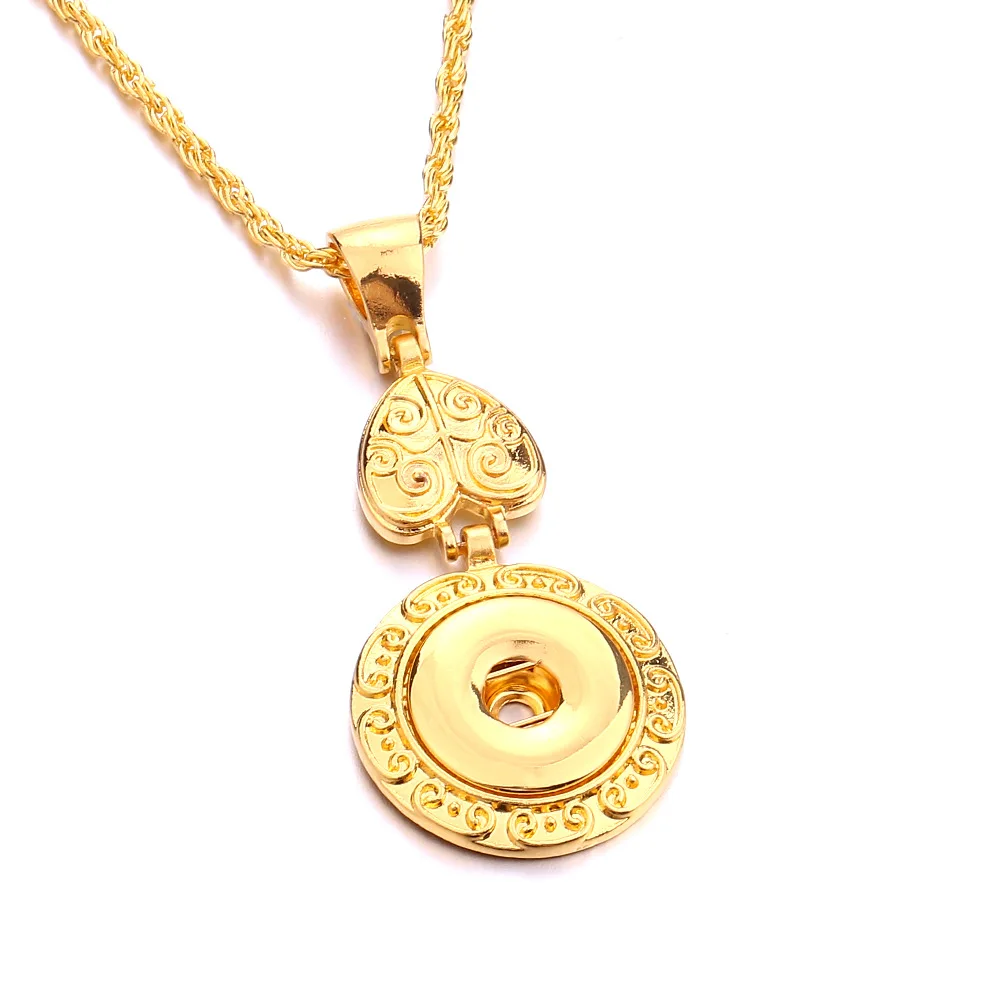 10pcs Vintage Metal 18mm Snap Button Heart Pendant Necklace For Women Snaps Jewelry